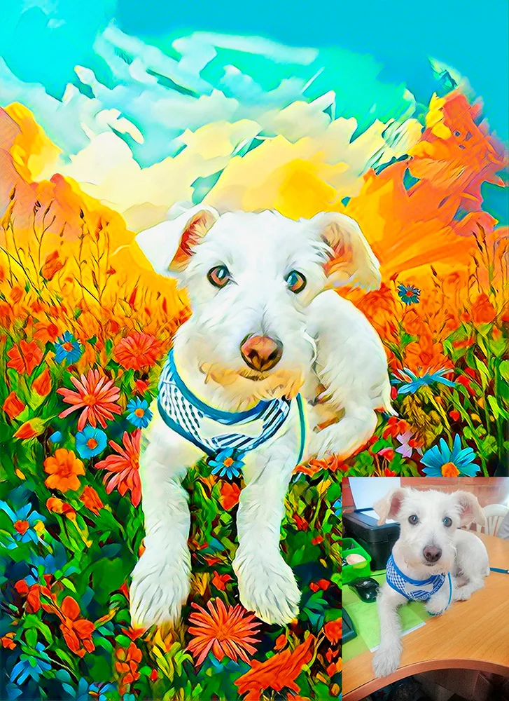 Retrato personalizado de perro en acrílico y óleo digital