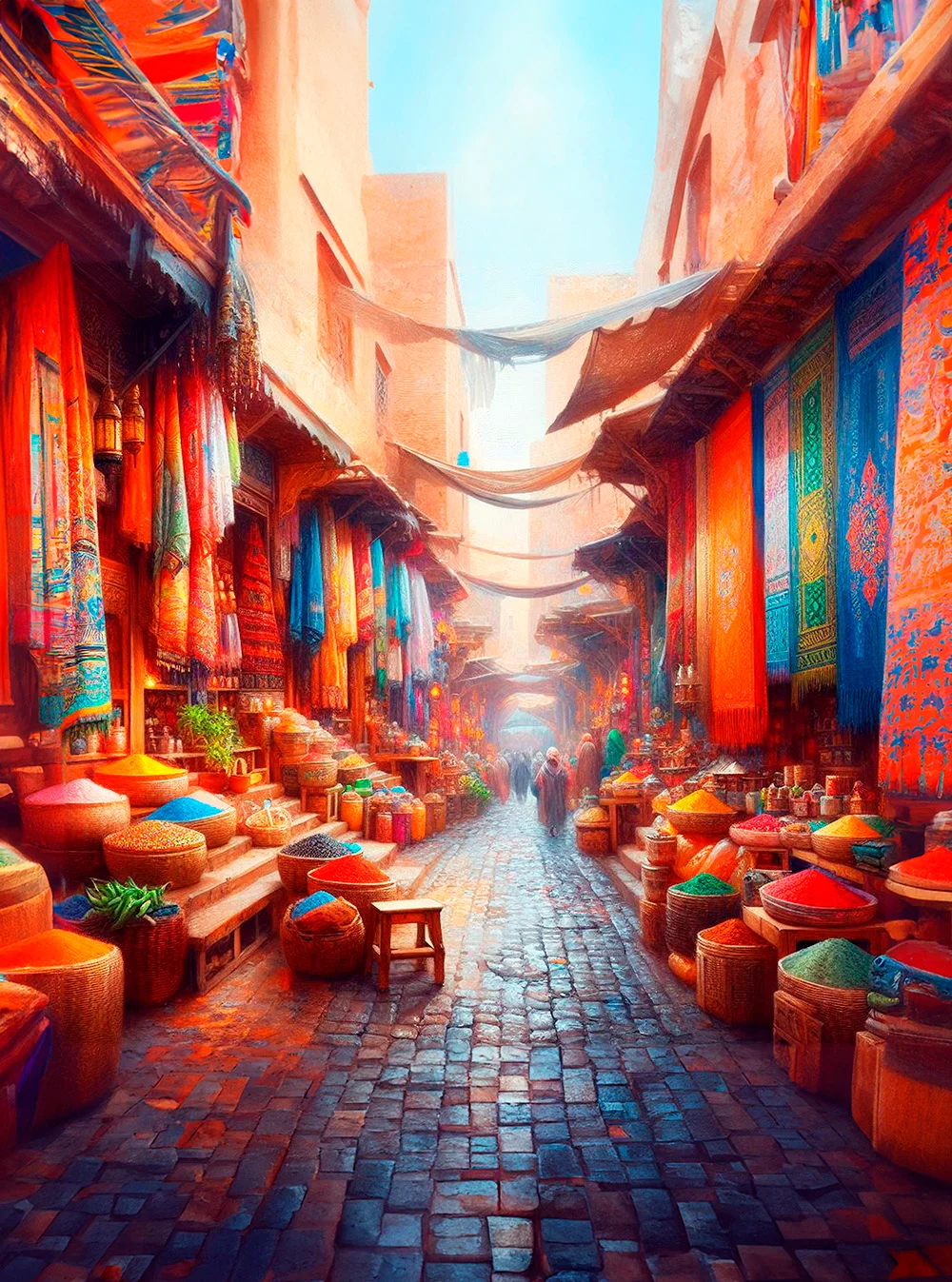 Ilustración digital de un mercado en Marrakech