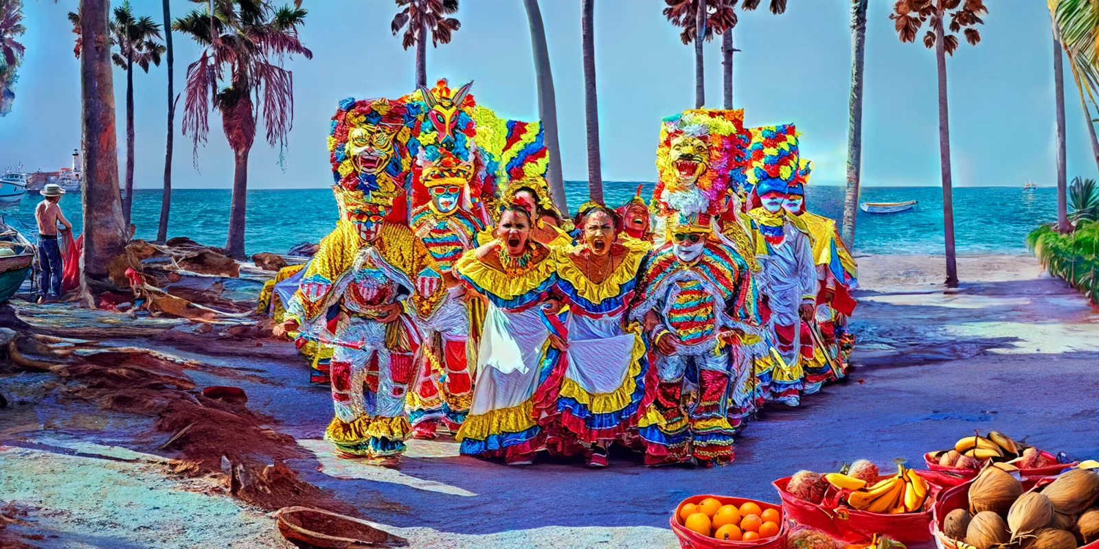 Obra de arte sobre el Carnaval de Barranquilla, estilo impresionista con collage