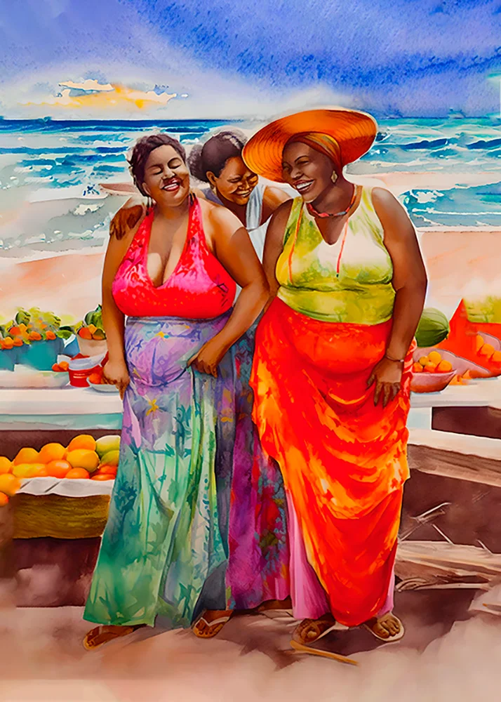 Ilustración en acuarela de una palenquera colombiana